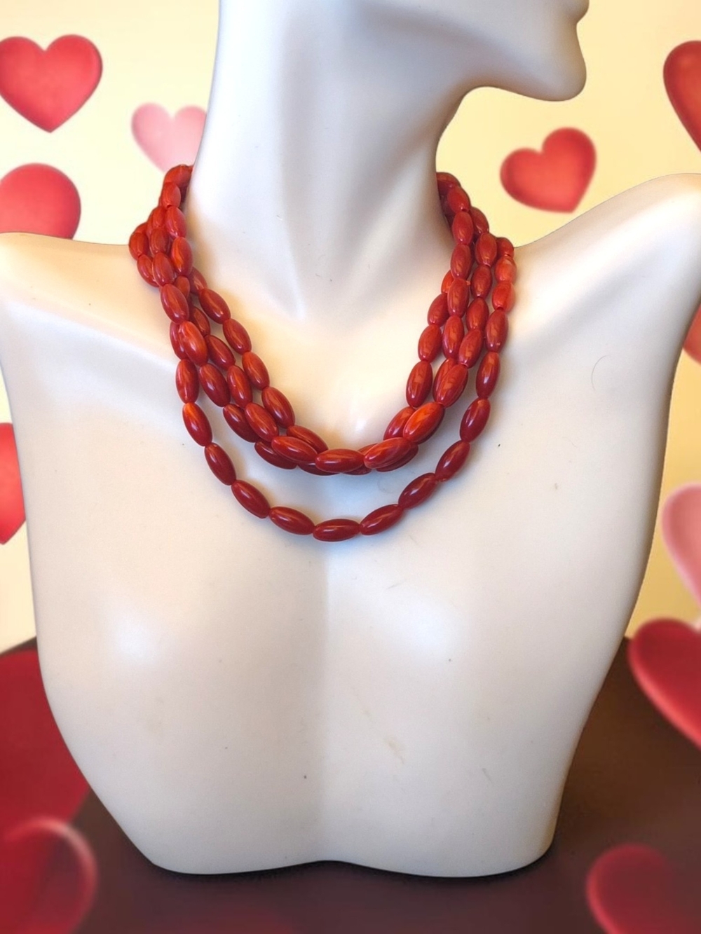 Vtg. Red Multi-Strand Bead Necklace